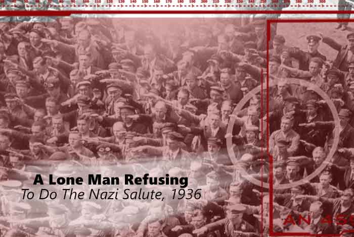 A Lone Man Refusing to Do The Nazi Salute, 1936