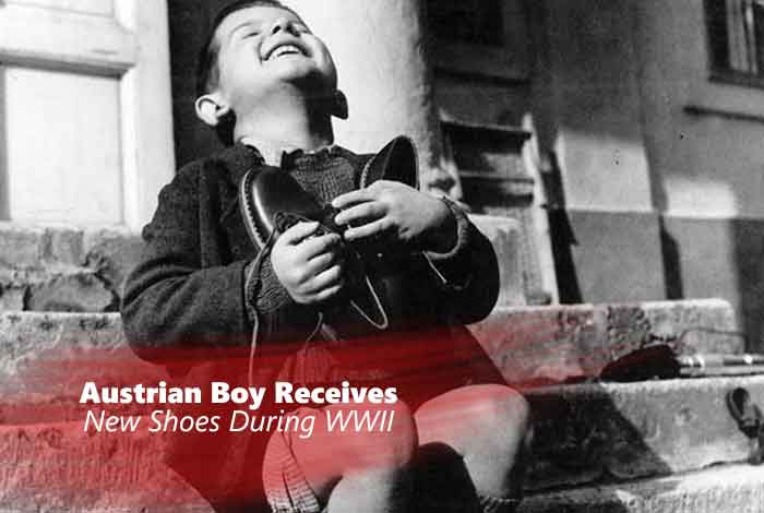 Austrian Boy Receives New Shoes During WWII