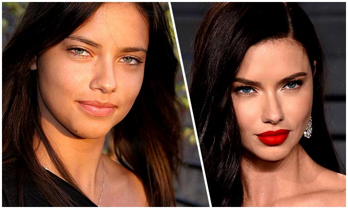 Adriana-Lima with and without makeup